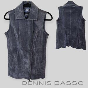 Dennis Basso  Blue Suede  Leather Vest  Jacket Womens XXS